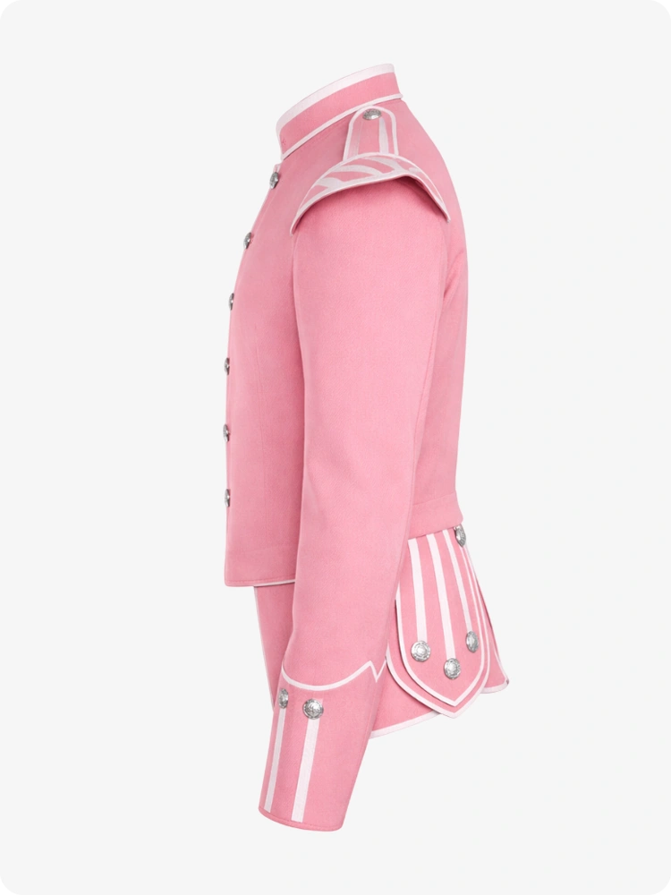 Pink Scottish Military Doublet Jacket with Silver Trim & Epaulettes