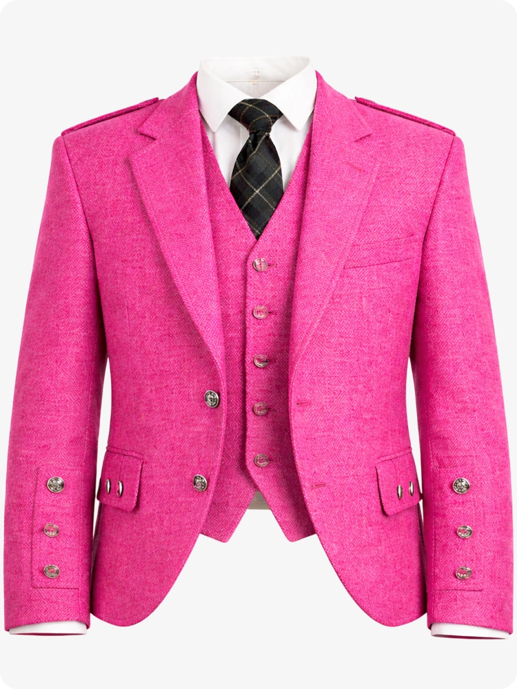 Pink Tweed Argyle Kilt Jacket With Vest