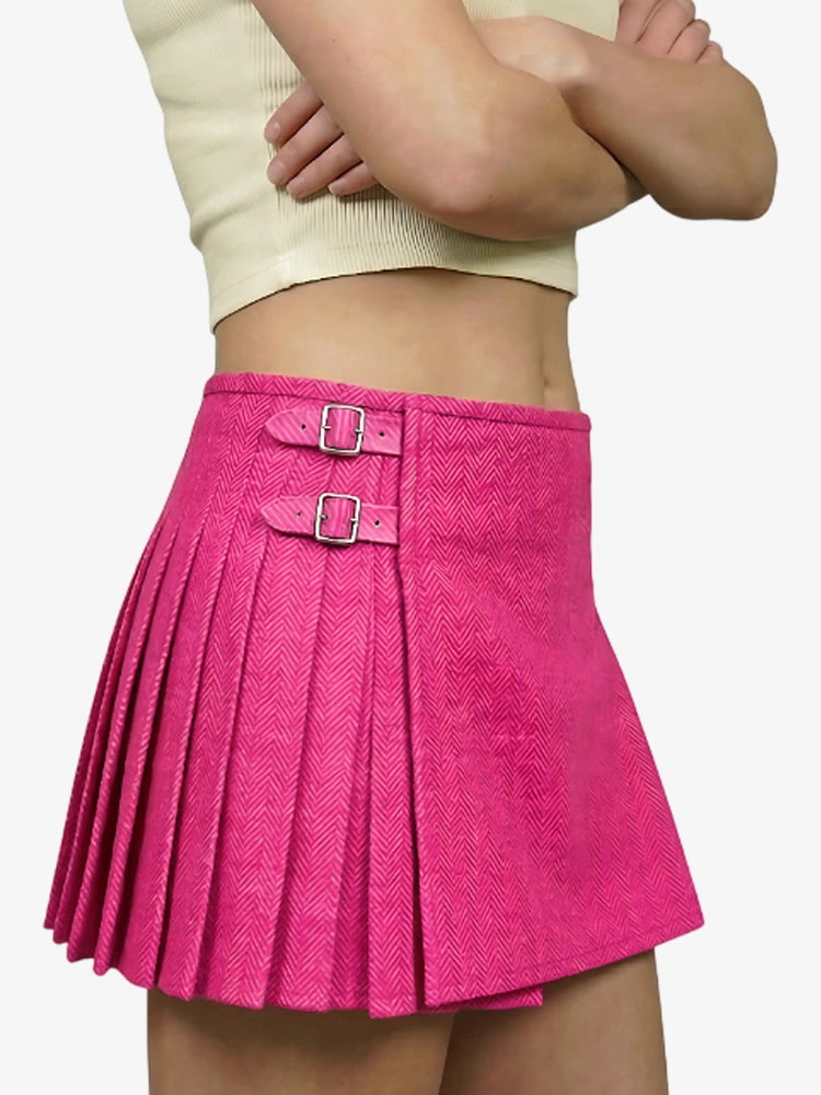 Damen Rosa Tweed Fischgrät Kilt