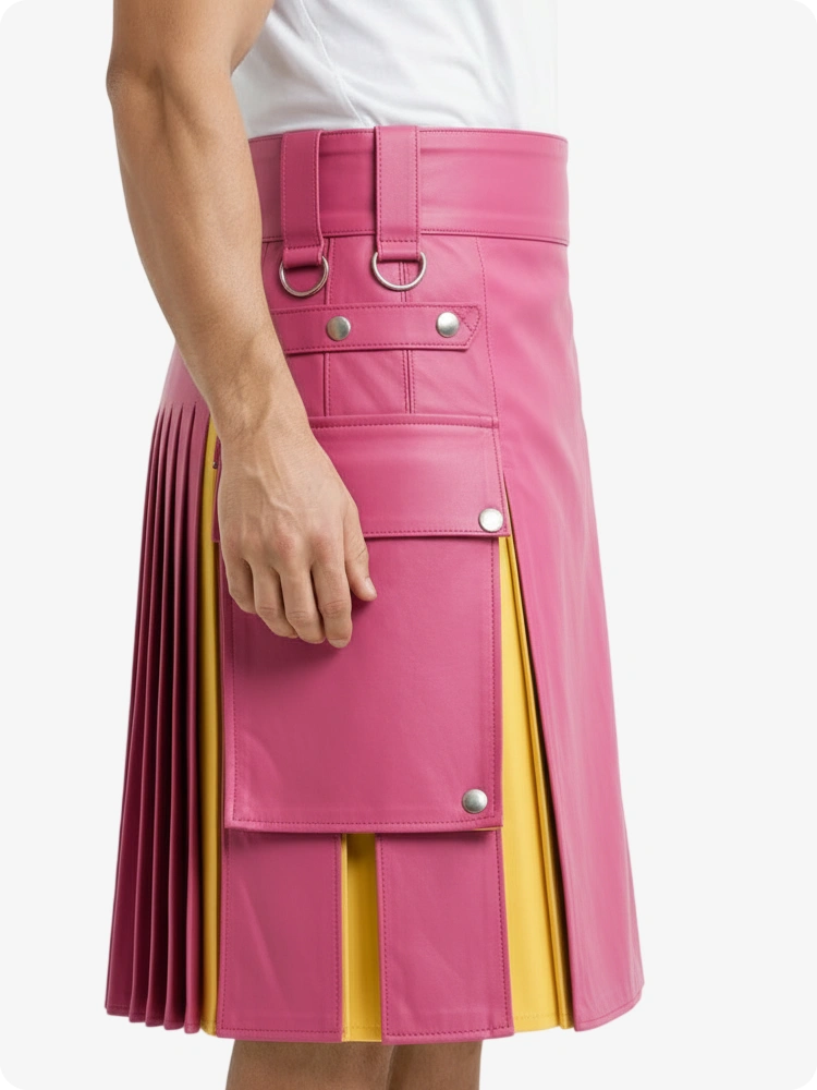 Rosa & Gelb Leder Utility Kilt mit Cargotaschen