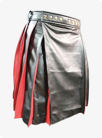 Pleated Black and Red Leather Kilt