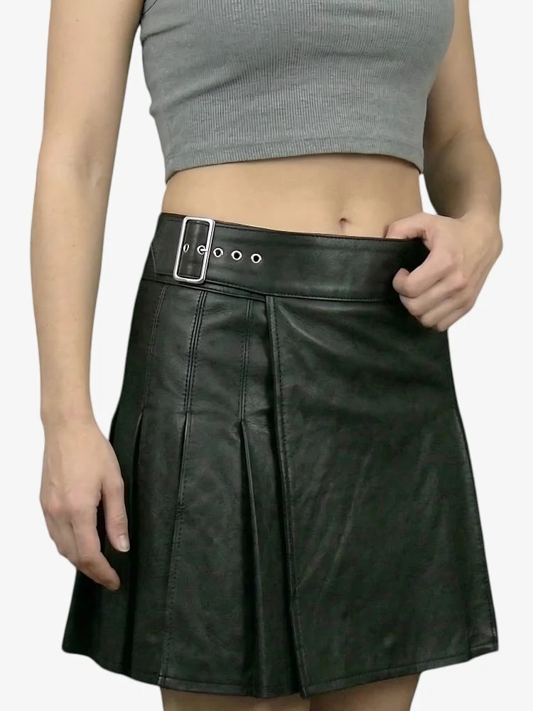 Hochwertiger Schwarzer Damen Lederkilt