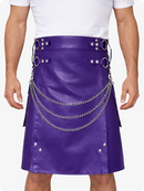 Purple Leather Utility Kilt with Chain Detailing & Adjustable Straps