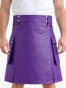 Purple Genuine Leather Utility Kilt with Cargo Pockets & D-Rings
