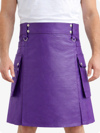 Purple Genuine Leather Utility Kilt with Cargo Pockets & D-Rings