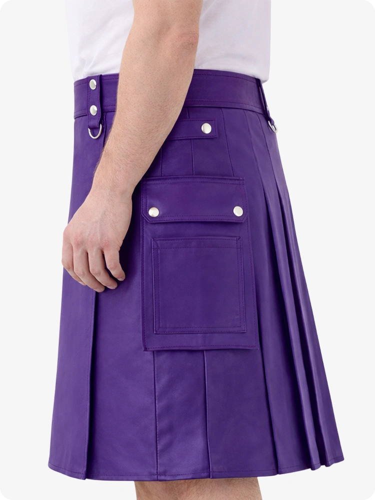 Purple Genuine Leather Utility Kilt with Cargo Pockets & D-Rings