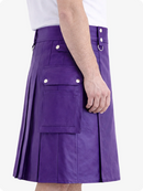 Purple Genuine Leather Utility Kilt with Cargo Pockets & D-Rings