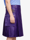 Purple Genuine Leather Utility Kilt with Side Pockets