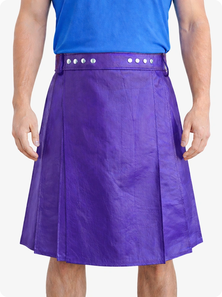 Purple Genuine Leather Utility Kilt with Studded Waistband