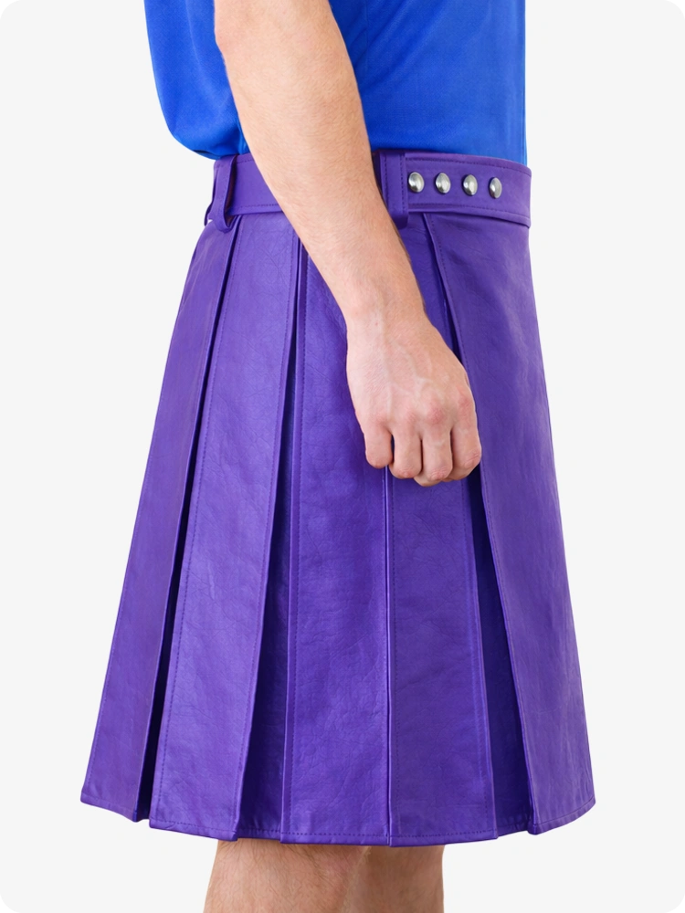 Lila Leder-Utility-Kilt aus echtem Leder mit Nietenbund