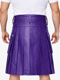 Purple Leather Utility Kilt with Chain Detailing & Adjustable Straps