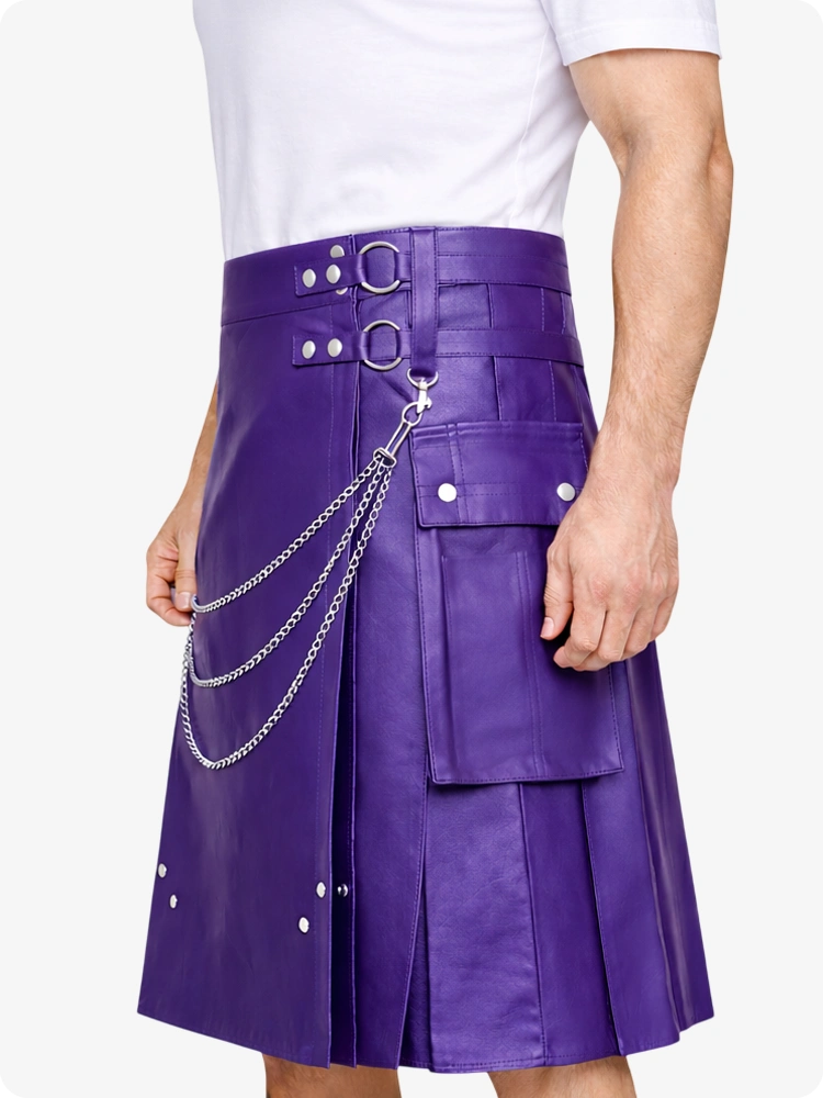 Purple Leather Utility Kilt with Chain Detailing & Adjustable Straps