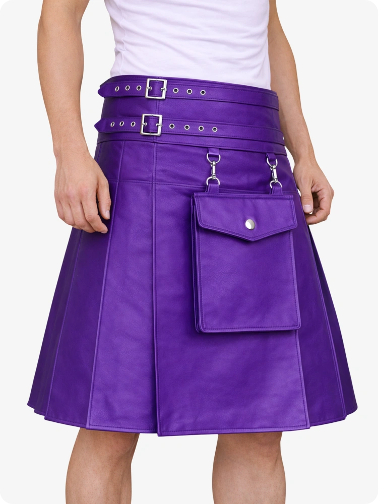 Purple skirt with silver buckles and hardware on a white background