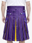 Purple Leather Utility Kilt with Yellow Accents & Detachable Pockets