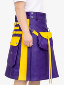 Purple Leather Utility Kilt with Yellow Accents & Detachable Pockets