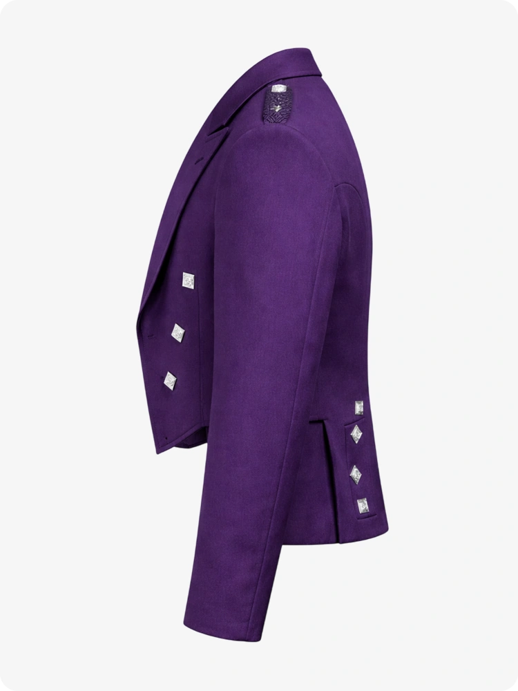 Purple jacket with decorative buttons on a white background