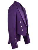A purple double-breasted blazer with silver square-shaped decorative buttons, shown in a side profile view against a plain white background.