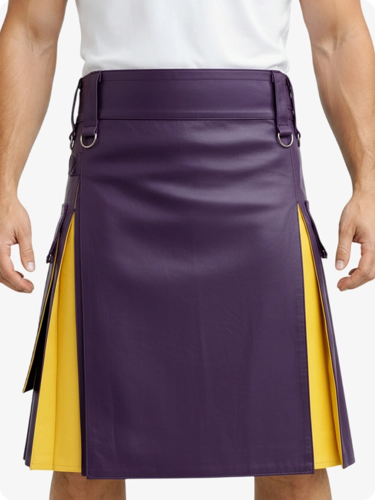 Lila & Gelb Leder Utility Kilt mit Cargotaschen
