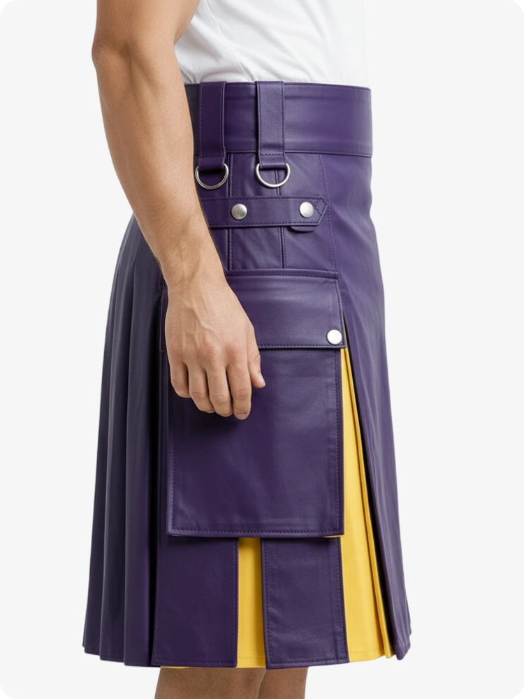 Lila & Gelb Leder Utility Kilt mit Cargotaschen