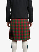 Person wearing a red plaid kilt on a white background