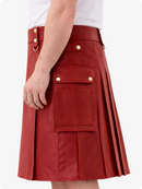 Red Genuine Leather Utility Kilt with Cargo Pockets & D-Rings