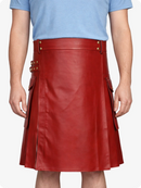 Red Genuine Leather Utility Kilt with Side Pockets