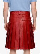 Red Genuine Leather Utility Kilt with Side Pockets