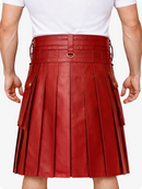 Red Leather Utility Kilt with Chain Detailing & Adjustable Straps