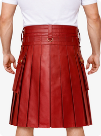 Red Leather Utility Kilt with Chain Detailing & Adjustable Straps
