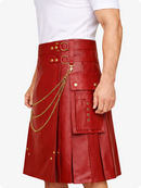 Red Leather Utility Kilt with Chain Detailing & Adjustable Straps