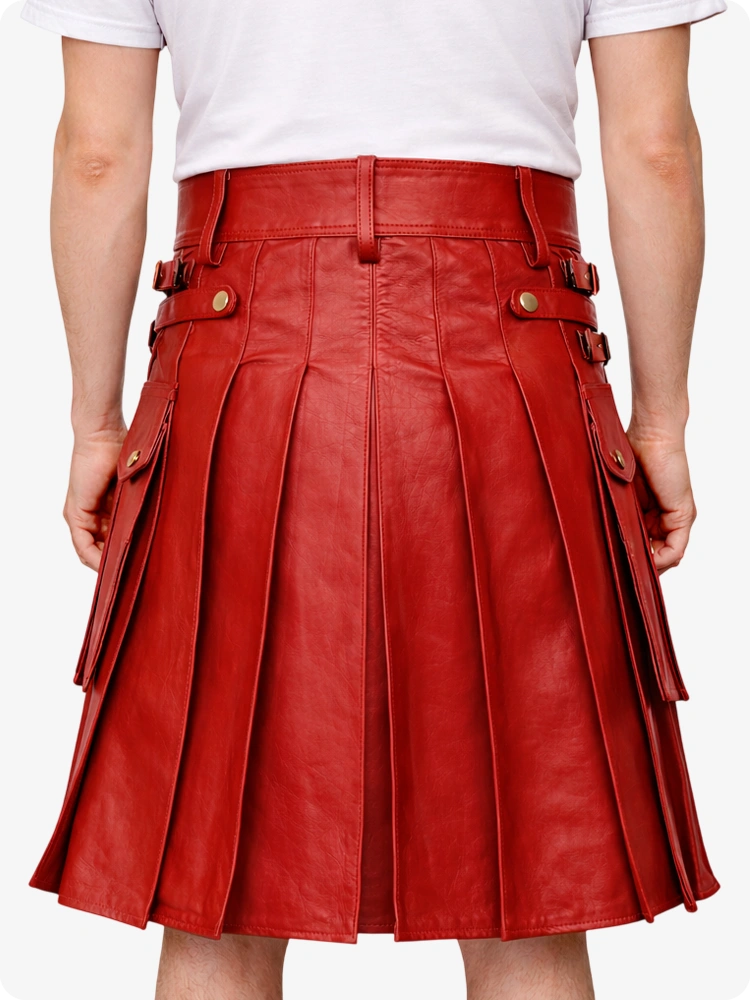 Red Leather Utility Kilt with Front Sporran