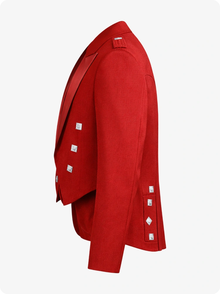 Red jacket with white buttons on a white background