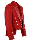 A red double-breasted blazer with satin lapels and decorative silver-toned buttons, shown on a plain white background.