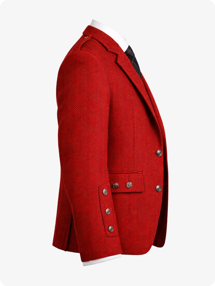 Red Tweed Argyle Kilt Jacket With Vest