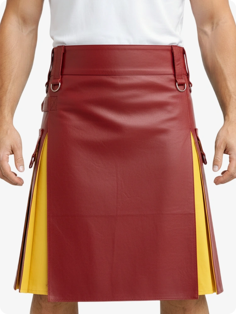 Rot & Gelb Leder Utility Kilt mit Cargotaschen