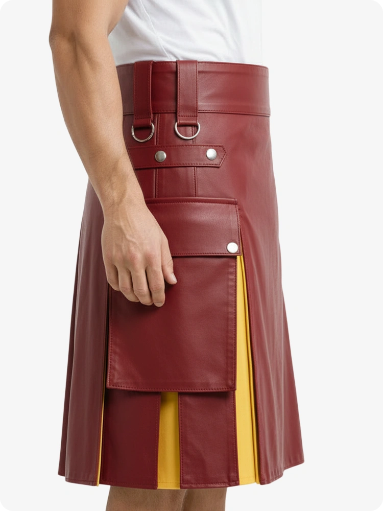 Rot & Gelb Leder Utility Kilt mit Cargotaschen