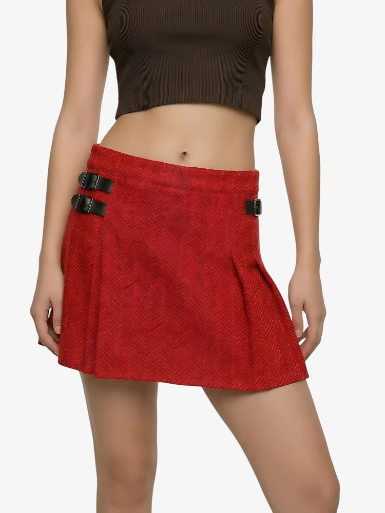 Damen Rot-Schwarz Fischgrät Tweed Kilt