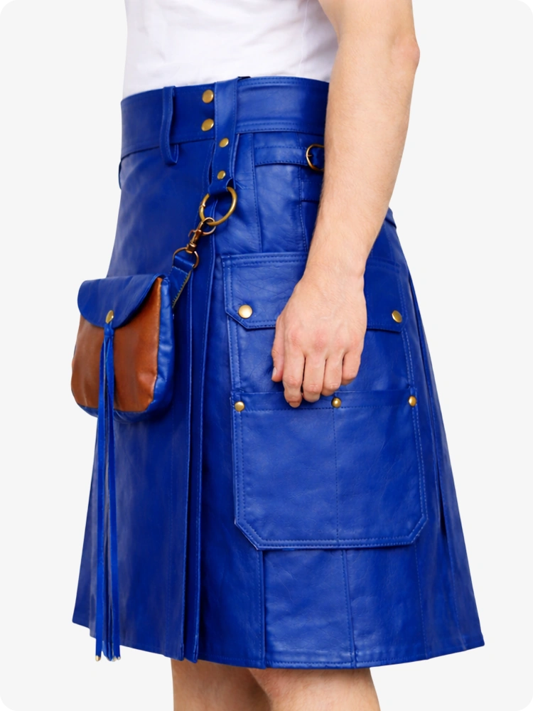 Königsblauer Leder Utility Kilt mit Front-Sporran