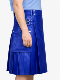 Royal Blue Genuine Leather Utility Kilt with Side Pockets