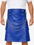 Royal Blue Leather Utility Kilt with Chain Detailing & Adjustable Straps