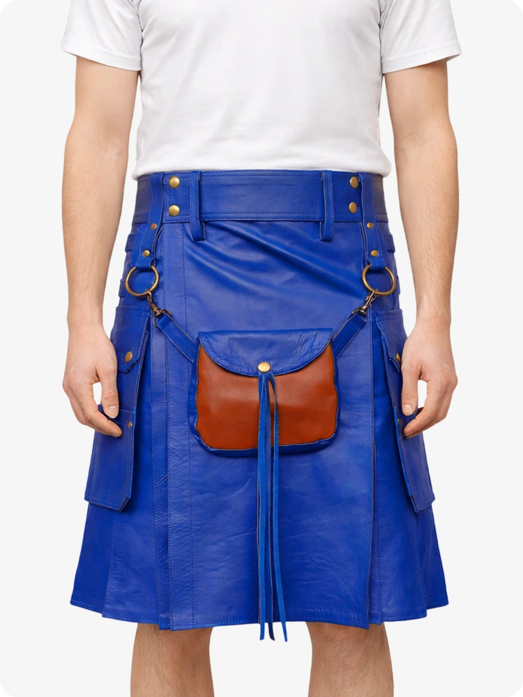 Königsblauer Leder Utility Kilt mit Front-Sporran
