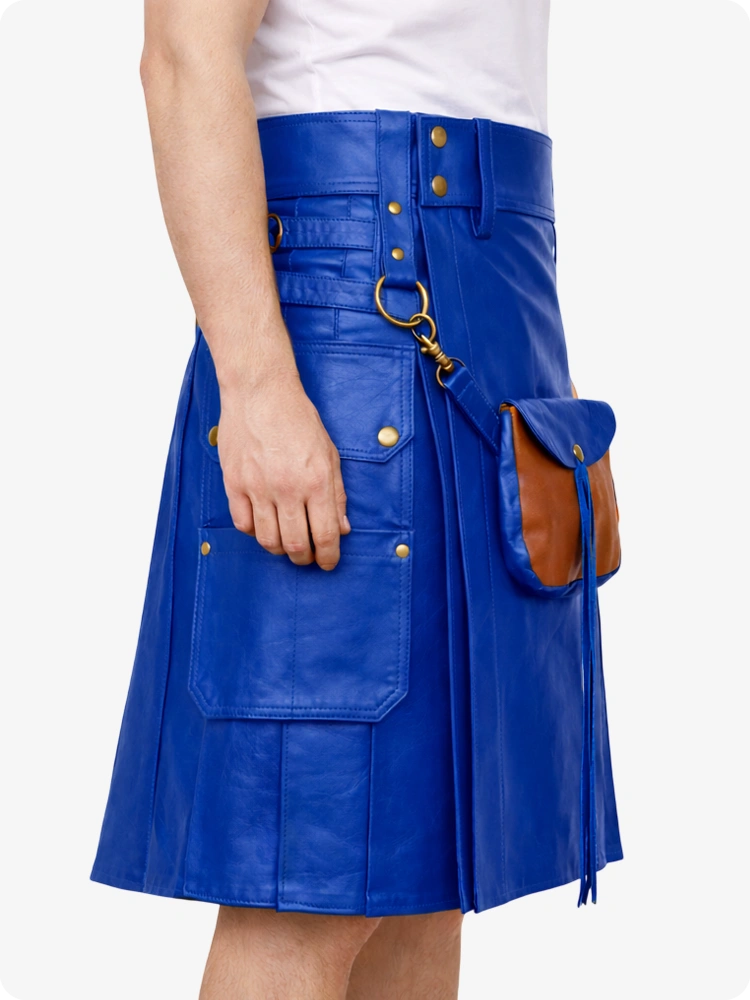 Königsblauer Leder Utility Kilt mit Front-Sporran