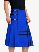 Royal Blue skirt with black accents worn by a person on a white background