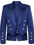 A royal blue double-breasted blazer with silver metallic square buttons, shown against a plain white background.