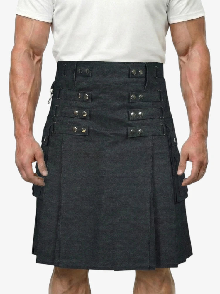 Schottischer schwarzer Denim-Kilt