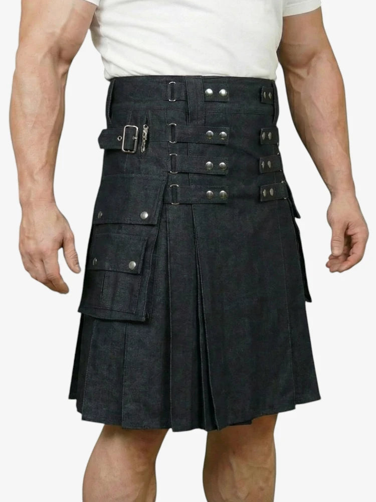 Schottischer schwarzer Denim-Kilt