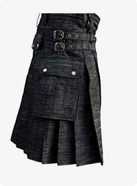 Scottish Black Denim Utility Kilt