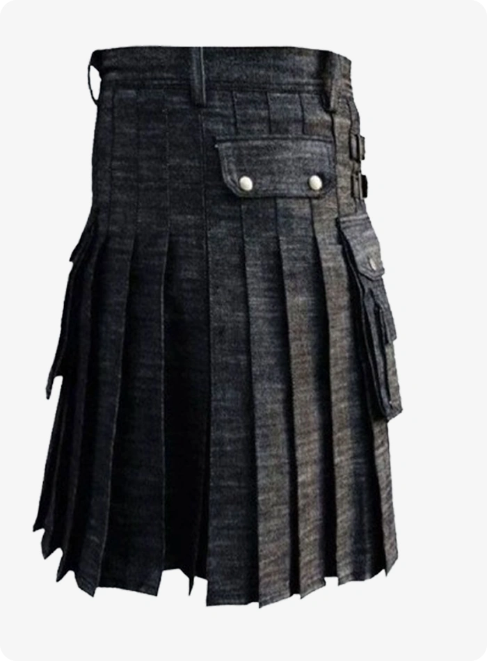 Maßgefertigter Schottischer Schwarzer Denim Utility Kilt