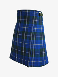 Blue and green plaid kilt on a white background