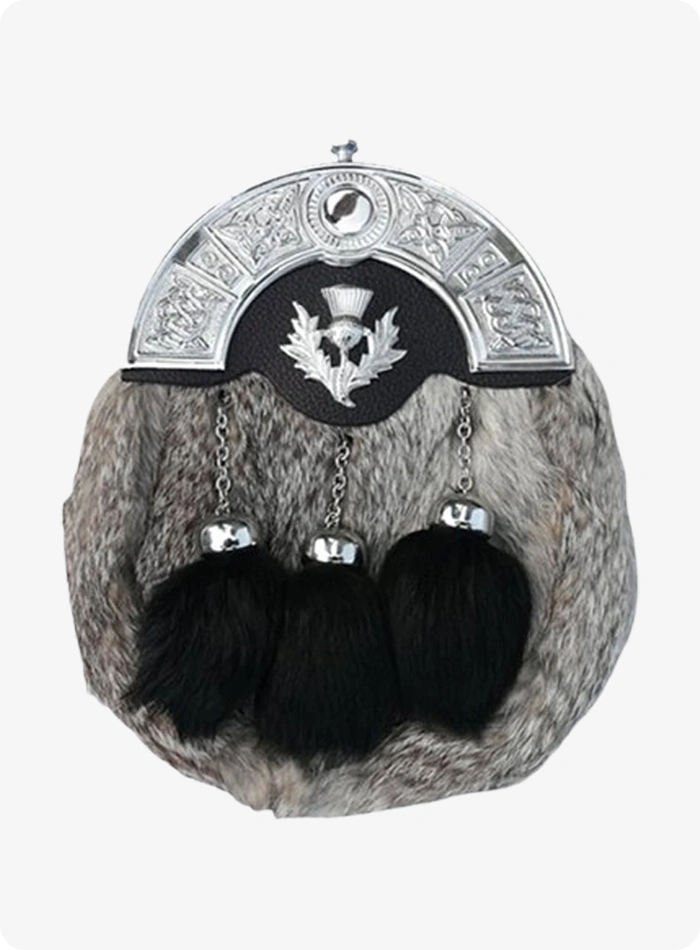 Custom Made Premium Quality Scottish White Rabbit Fur Kilt Sporran